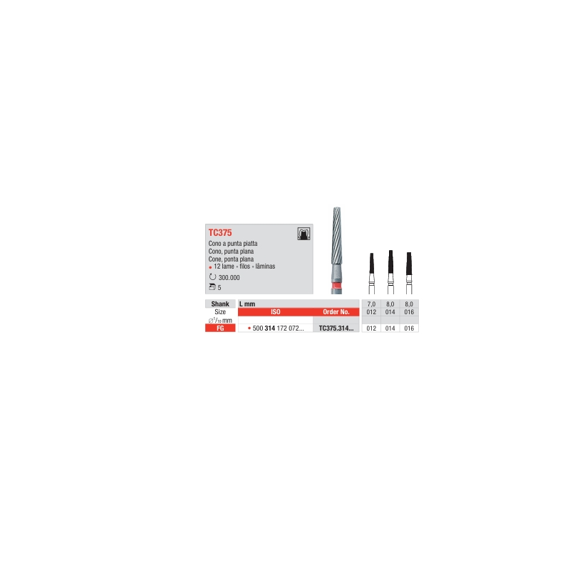 Fresa multilaminas cono punta plana TC375